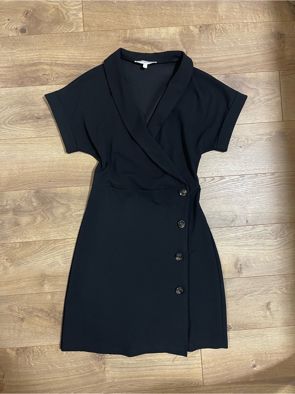 The Vanity Room Black Wrap-Front Short Sleeve Mini Dress